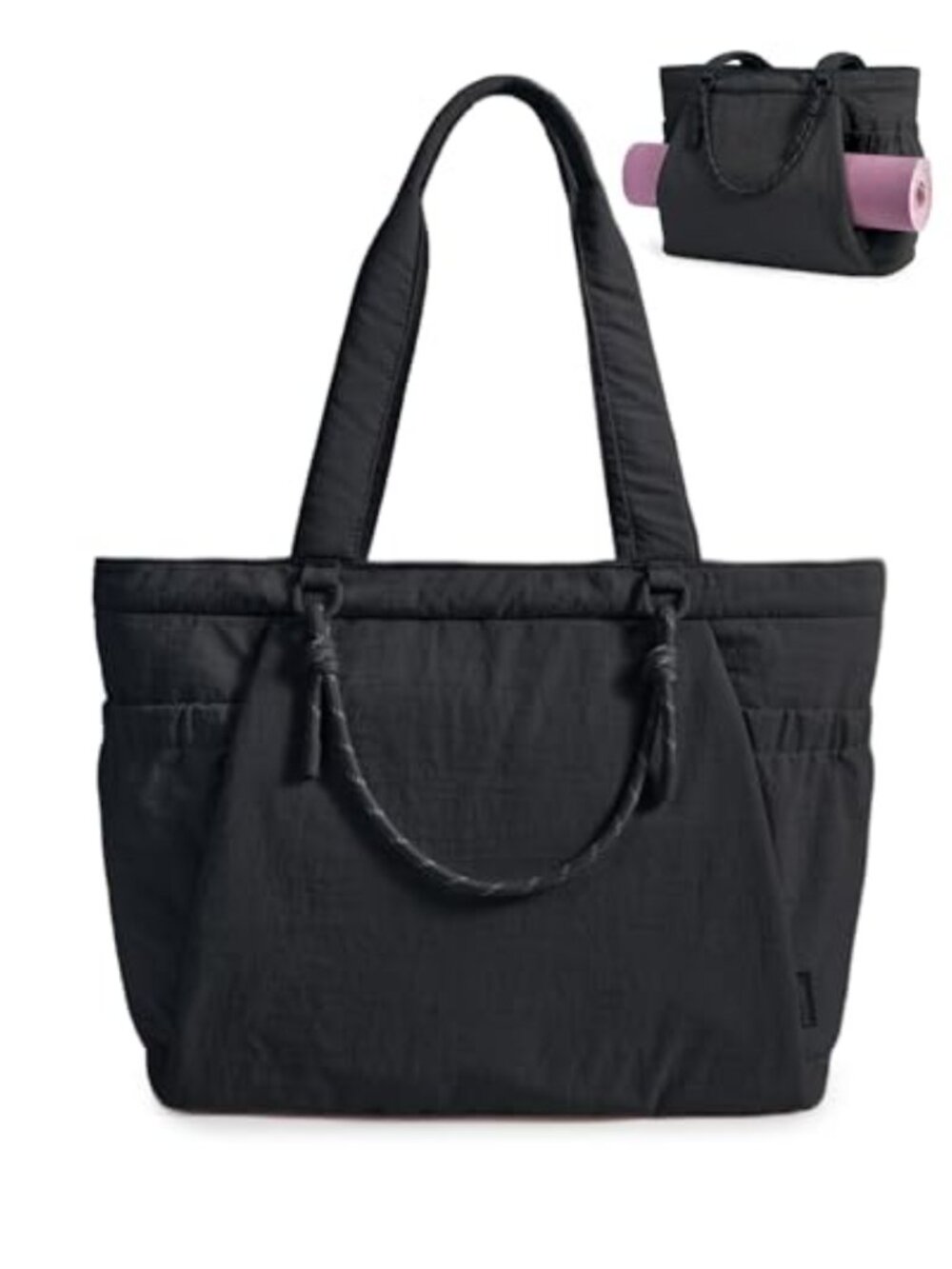 Large Yoga Tote Bag with Yoga Mat Holder & Knotted Handle